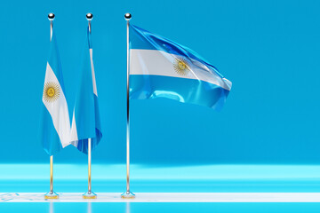 Wall Mural - 3D illustration of the national flag of Argentina on a metal flagpole fluttering .Country symbol.