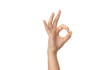 Wall Mural - Woman hand ok sign on a white isolated background with clipping path