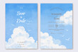 © cocomomo - Watercolor hand drawn blue sky wedding invitation set template
