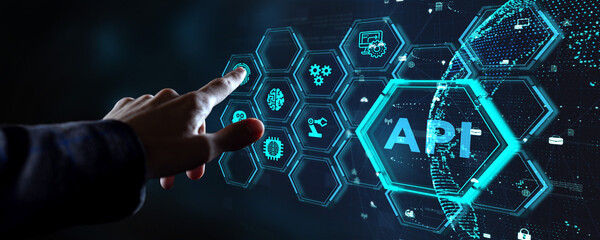 API - Application Programming Interface. Software development tool. Business, modern technology, internet and networking concept.