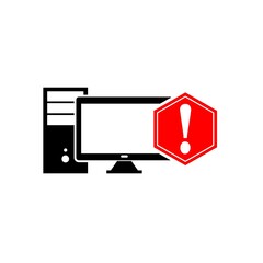 Wall Mural - Computer with exclamation mark icon. Warning concept isolated on white background