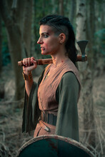 Woman With Axe In Viking Costume