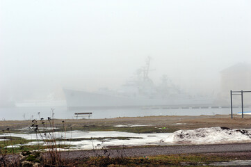 Museum Vessel Covered in Thick Fog