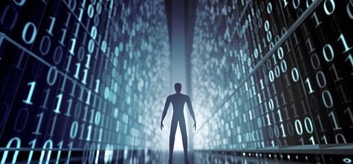 Wall Mural - Abstract man in a science fiction digital world - 3d rendering