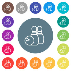 Wall Mural - Bowling outline flat white icons on round color backgrounds