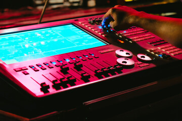 Wall Mural - Closeup of an audio mixing control panel