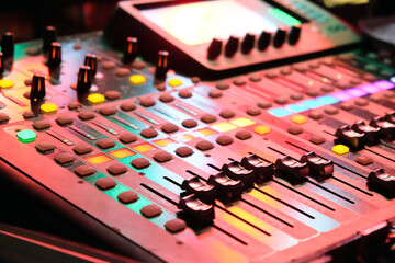 Wall Mural - Closeup of an audio mixing control panel