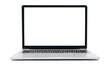 © jpixman30 - The front view of the laptop is a blank white screen on a white background which has a copy space for inserting text or images. Laptop with blank screen isolated on white background.