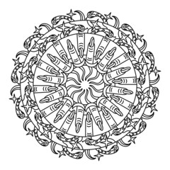 Mandala with mystical esoteric symbols. Occultism, witchcraft vector illustrations