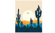 Cactus Desert Modern Art Wall Frame Painting Deign. Desert Adventure Artwork For Apparel And Others.