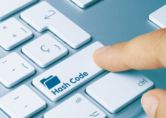 Wall Mural - hash code - inscription on blue keyboard key.