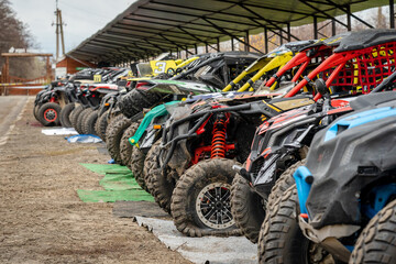 Wall Mural - Cool view on ATVs UTV parking after competition