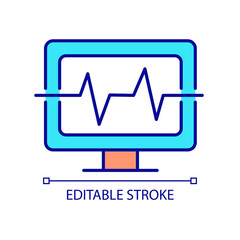 Sticker - Computer diagnostic RGB color icon. Software for detecting hardware problems. Program and tools. Isolated vector illustration. Simple filled line drawing. Editable stroke. Arial font used