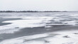 © Marina - Snow river winter landscape. Frozen ice and snow by river. Spring thawed ice on water.