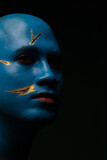 Fototapeta  - Bald man in blue makeup