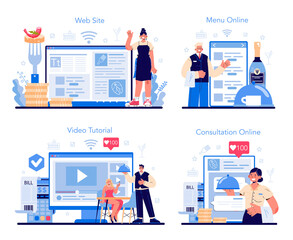 waiter online service or platform set. restaurant staff in the uniform,