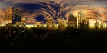 Evening City. HDRI . Equidistant Projection. Spherical Panorama. Panorama 360. Environment Map, 3D Rendering