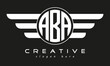 ABA three letter monogram type circle letter logo with wings vector template.
