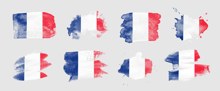 Painted flag of France in various brushstroke styles.