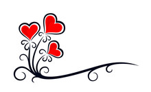 Symbol Of The Stylized Flowers With Red Hearts.