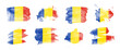 Painted flag of Romania in various brushstroke styles.