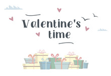 Happy Valentines Day Typography Poster On Gifts Background. Vector Illustration