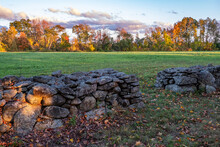 Farmer's Fields Bordered By Stonewalls In The Rural Town Of Hardwick, Massachusetts In The Fall.