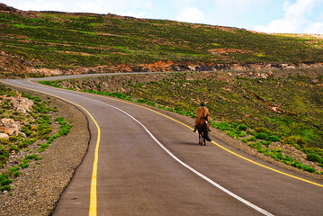 Wall Mural - The Apshalt route in Lesotho Kingdoom used of herders on the horses