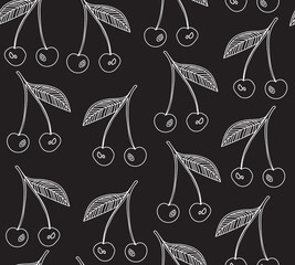 Wall Mural - Food vector seamless pattern with handwritten cherries