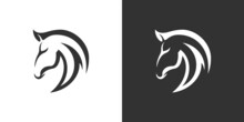 Head Horse Vector Logo Design Concept On Black And White Background.