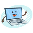 Cartoon Laptop Character explaining and showing the index finger