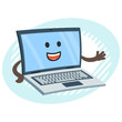 Cartoon Laptop Character explaining and pointing somewhere with his hand