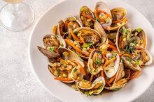 Shells Vongole Venus Clams With Vegetables And Herbs