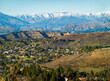 Panoramic  of Southern California valleys and mountains after the winter rains with homes in Conejo Thousand Oaks valley in Ventura County 