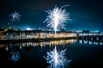 Maastricht celebrates the new year with an impressive fireworks display - Maastricht, The Netherlands, Europe