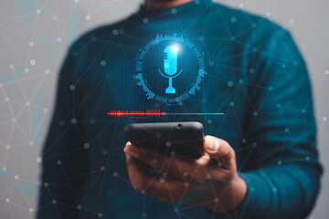 Concept technology man uses a smartphone to talk or video call while working. It is a new approach to online meetings.