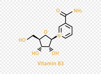 Wall Mural - Vitamin B3 chemical formula. Vitamin B3 structural chemical formula isolated on transparent background.