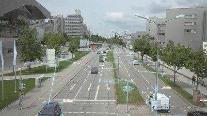 Wall Mural - communication network concept in smart city. artificial intelligence technology, digital city, 5g ne