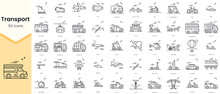 Simple Outline Set Of Transportation Icons. Thin Line Collection Contains Such Icons As Aerosani, Airplane, Airship, Ambulance, Amphibious Vehicle And More