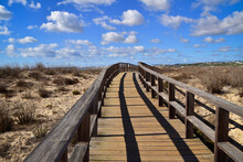 Wooden Boardwalk Crossing Marshes, Alvor, Algarve, Portugal