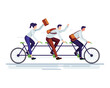 Teamwork vector illustration. Business people riding a bike, People in a team on tandem bike moving towards to achieve common goals. Vector in a flat style