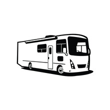 RV Motorhome Silhouette Vector Isolated In White Background