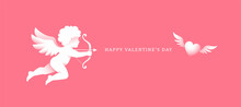 Valentine's Day Design With Cupid Illustration And Flying Heart.