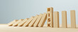 Leinwandbild Motiv Risk management concept. Wooden block stopping domino effect for business. 3d render illustration