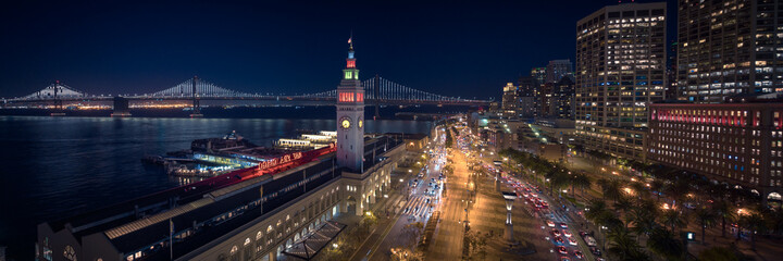 Fototapete - San Francisco Skyline Aerial View at Night