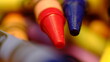 Close up shots of colorful crayons in macro