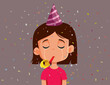 Sad Little Girl Party Anniversary Vector Cartoon
