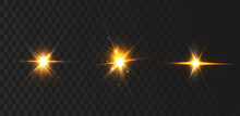 Set Of Flares, Lights And Sparks. Abstract Golden Lights Isolated On Transparent Background. Vector