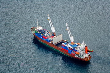 Wall Mural - Cargo Ship at Inuit Village of Kangirsuk Nunavik Quebec Canada