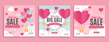 Valentine's day sale business marketing social media banner post template design with love or heart balloon, brand logo and icon. Holiday celebration promotion abstract web flyer or online poster. 